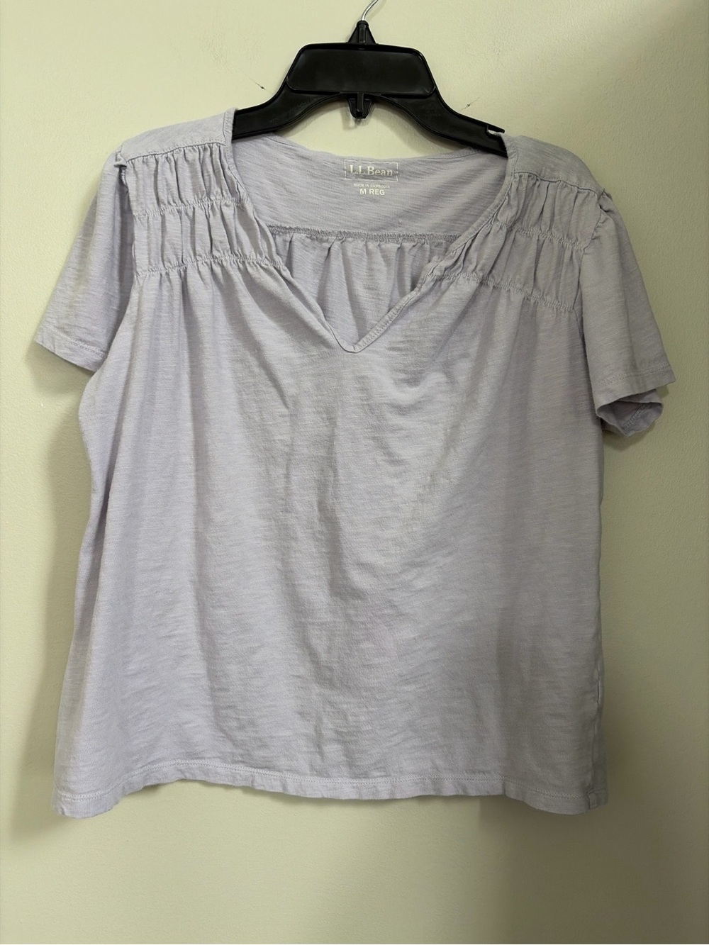 L.L. Bean Light Lavender Short-Sleeve Smocked Yoke Tee